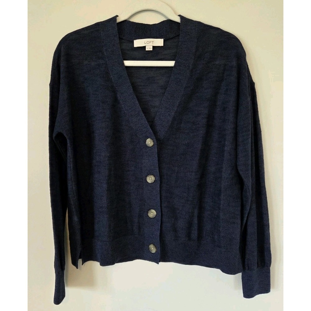 J Crew Navy Blue Lightweight Cardigan V-neck Buttons Boxy Staple Womens Size XS